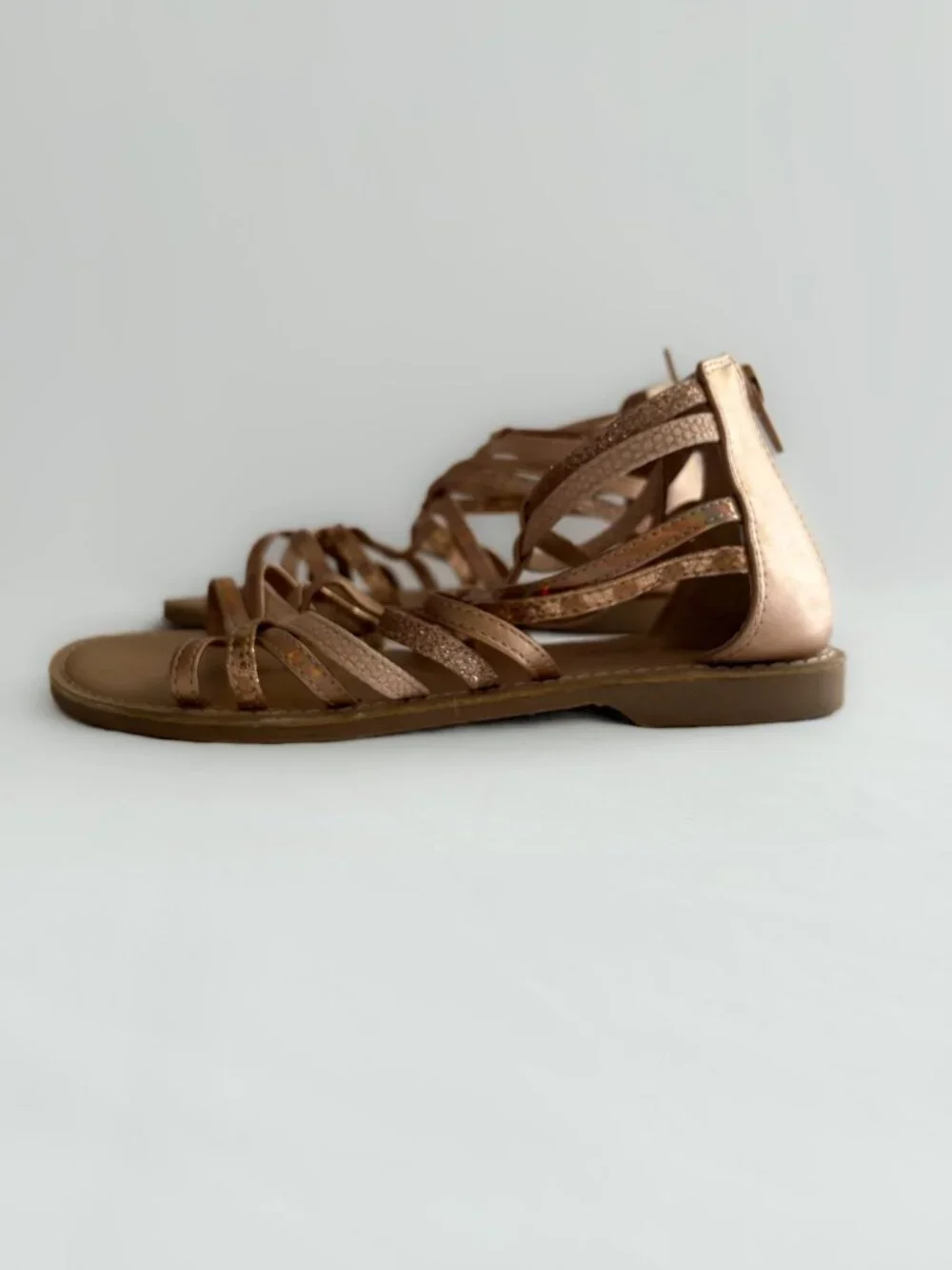 Girls Gladiator Sandals | Rose Gold Metallic | Strappy Sandals size 3
